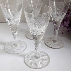 Set of 6 Vintage STUART Cut Crystal Ellesmere Sherry Glasses 5 1/4" Goblets Fern